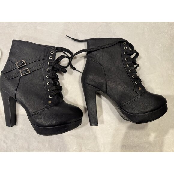 Womens Ankle Boots Round Toe Block Chunky High Heels Lace Up Platform Shoes  Sz9 - Picture 6 of 10